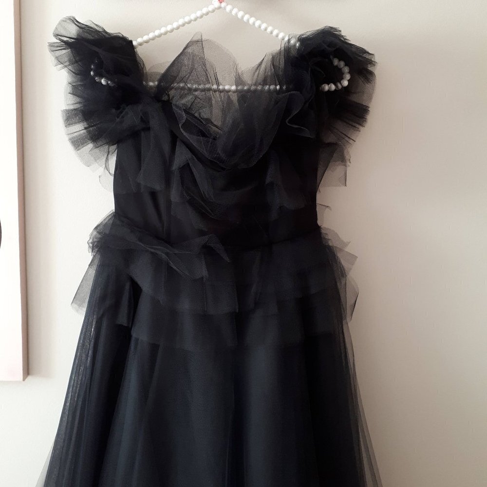 NWOT Imperial Maska Mode black tulle organza tiered ruffle long holiday dress, M - Picture 14 of 15